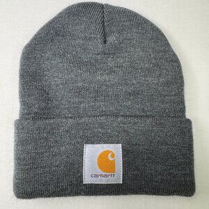 Carhartt Gray Knit Beanie Hat One Size Acrylic Logo Patch